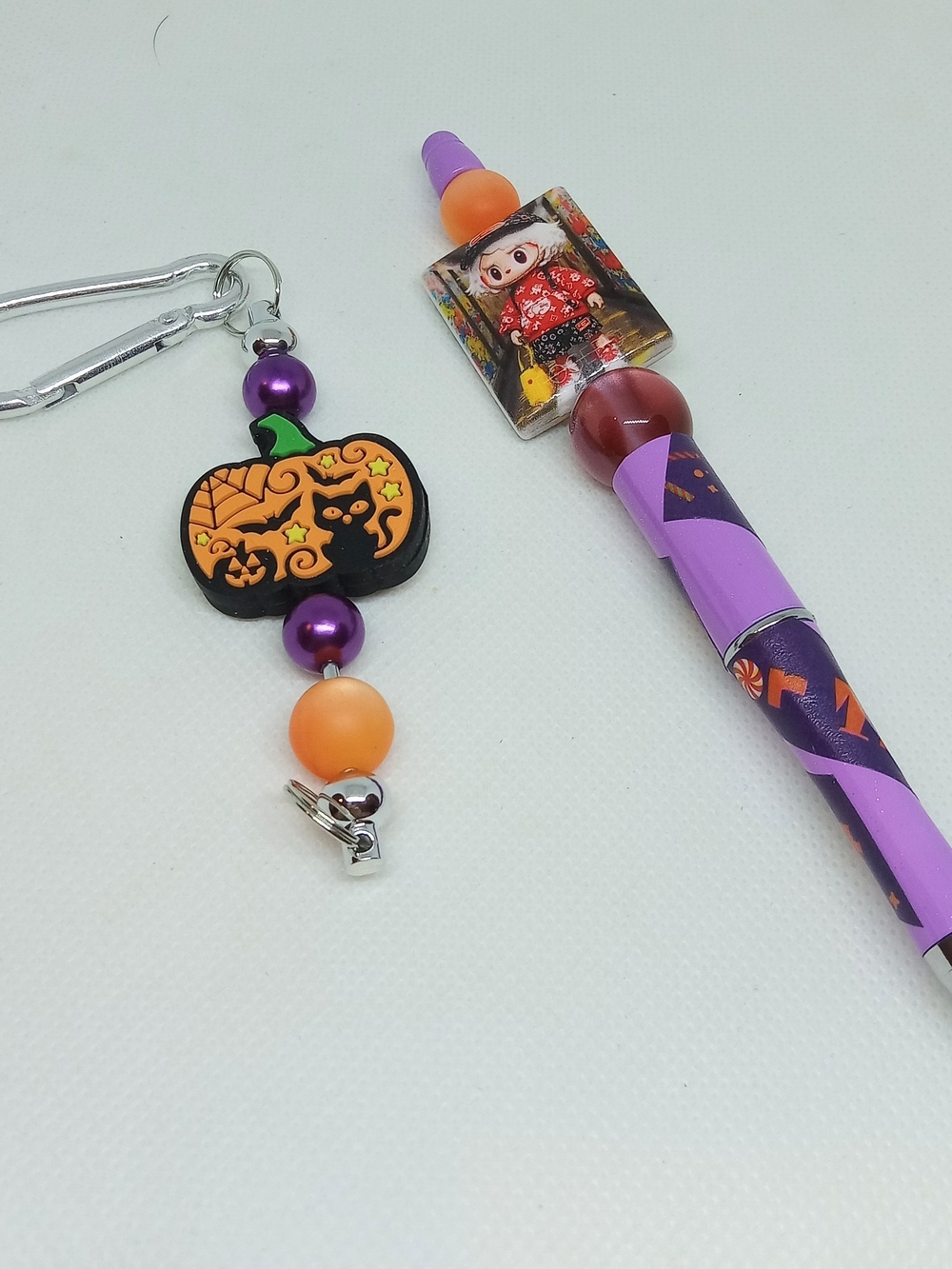 Halloween Pumpkin Purse Charm Keychain And Pen Handmade NEW Trick R Treat